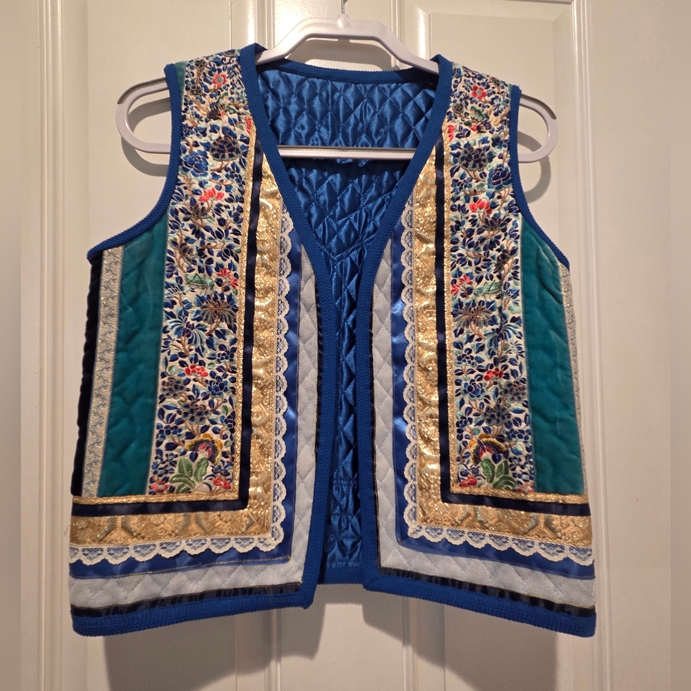 Vintage Quilted Panel Butterfly Handmade Vest Women's Small
